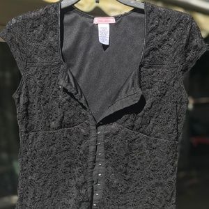 Black lace top, button front, black, womens shirt